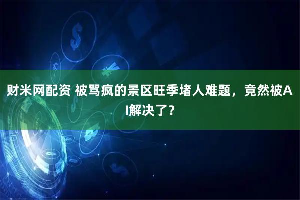 财米网配资 被骂疯的景区旺季堵人难题，竟然被AI解决了？